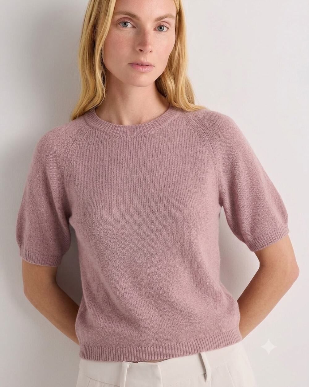 Merino Wool Cashmere Blend Short Sleeve Sweater NWOT S Bianco & Blu Made Italy